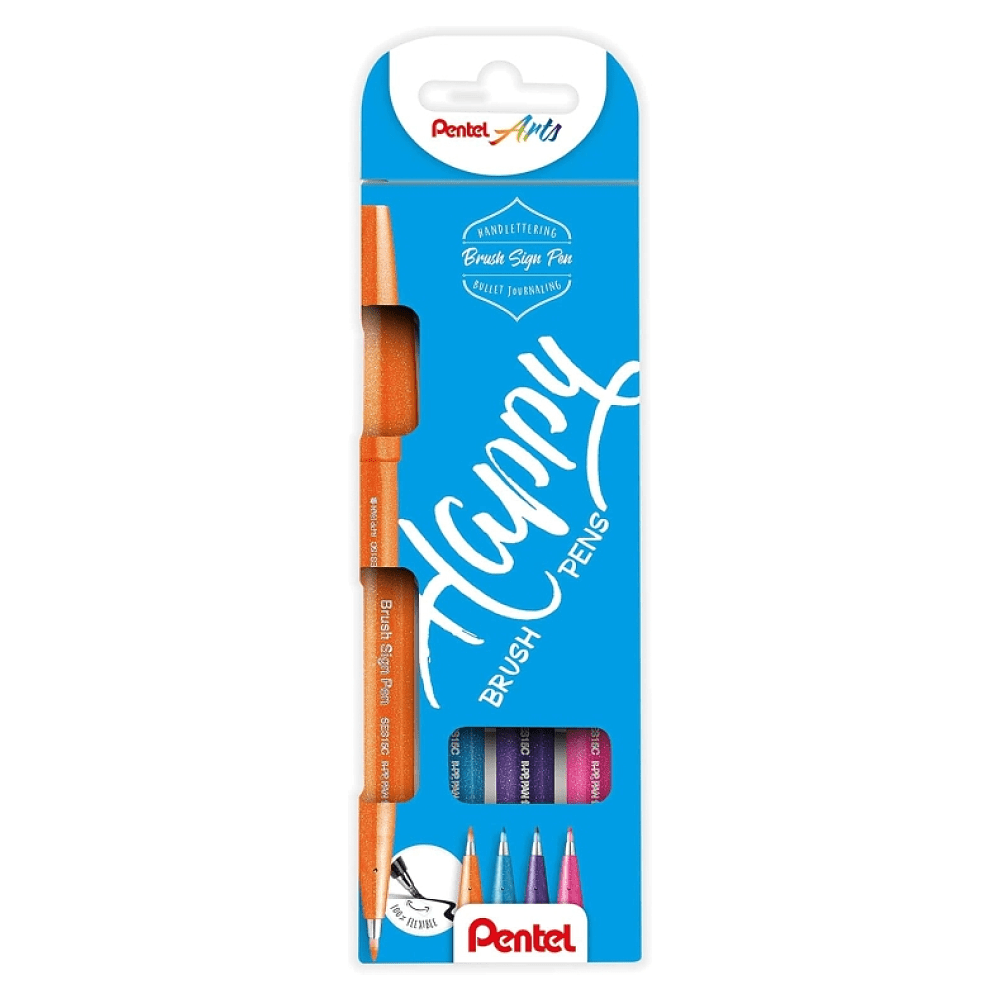 Маркер-кисть "Brush Sign pen. Happy", 4 шт
