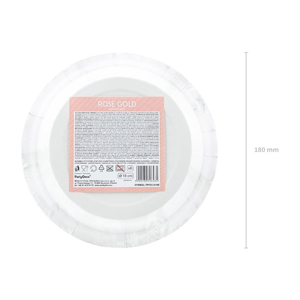 Тарелка бумажная, 18 см, 6 шт, розовое золото - 5