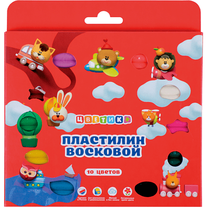 Пластилин восковой "Цветик" для детской лепки, 10 цветов