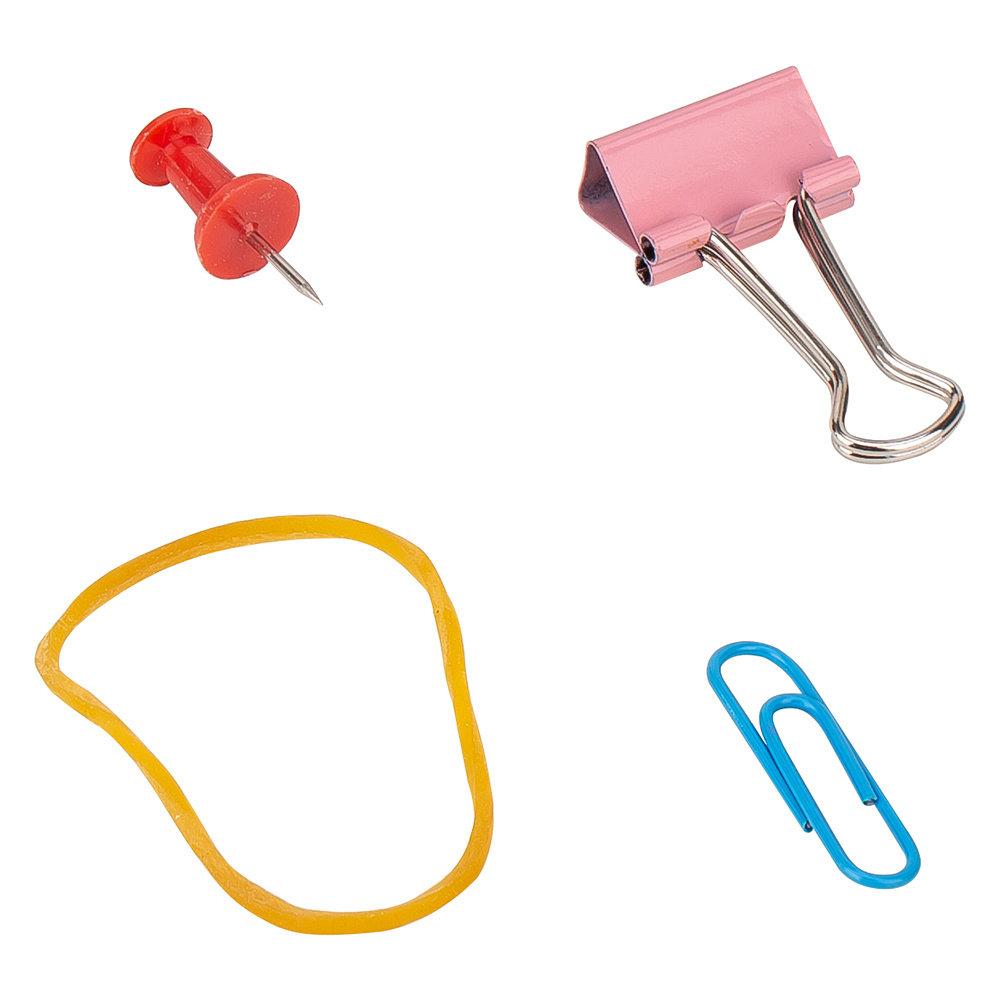 Набор канцелярский "Deli Essential", зажимы+скрепки+кнопки+резинки, ассорти - 2