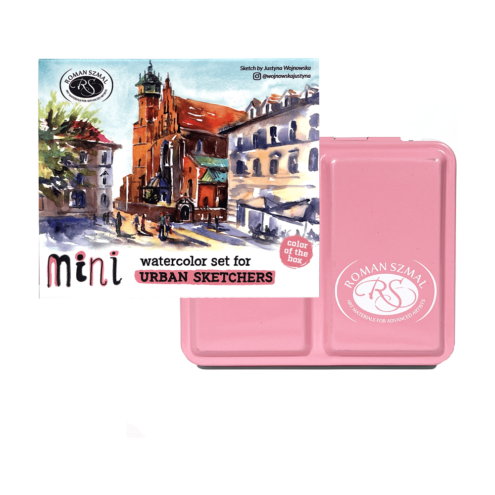 Краски акварельные "Aquarius. Mini Urban Sketcher set", 8 цветов, полукюветы, коробка, розовая