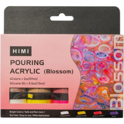 Краски акриловые для пуринга "HIMI", цвета сакуры, набор из 4 цветов, бутылки - 2