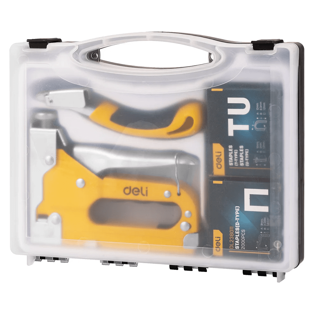 Набор механический степлер и скоборасшиватель Deli YS EDL238105, 3-в-1+ комплект скоб, кейс - 2