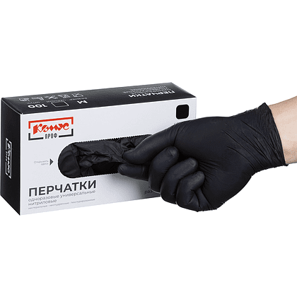 Перчатки нитриловые, неопудренные, одноразовые, р-р, M, 100 штуки, черный - 4