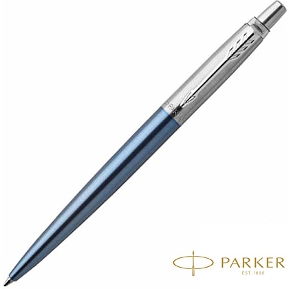 Ручка шариковая автоматическая "Parker Jotter Waterloo Blue CT", 0.7 мм, голубой, серебристый, стерж. синий