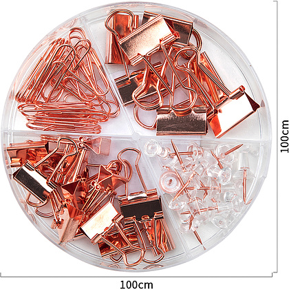 Набор канцелярский "Deli" зажимы+скрепки+кнопки, розовое золото - 3