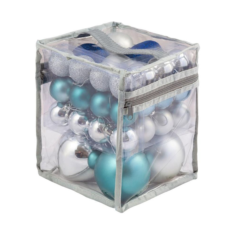 Набор елочных украшений "Ассорти синее", d9 см, 33 шт, синий, серебристый