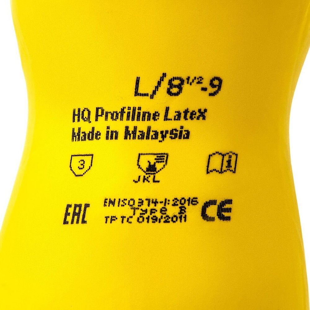 Перчатки латексные HQ Profiline, р-р XL, с х/б покрытием, желтый - 8