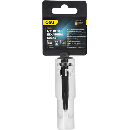 Головка торцевая шестигранная Deli YS EDQ4312 1/2", 12 мм, глубокая, серебристый