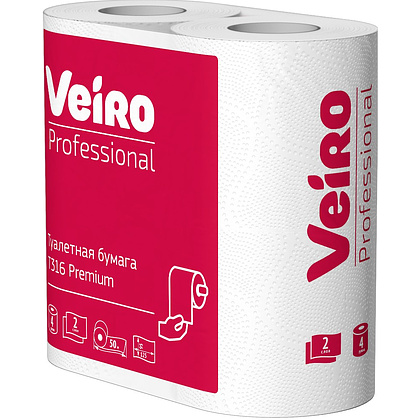 Бумага туалетная Veiro Professional Premium, в стандартных рулонах, 4 рулона, 50 м, 2 слоя - 3