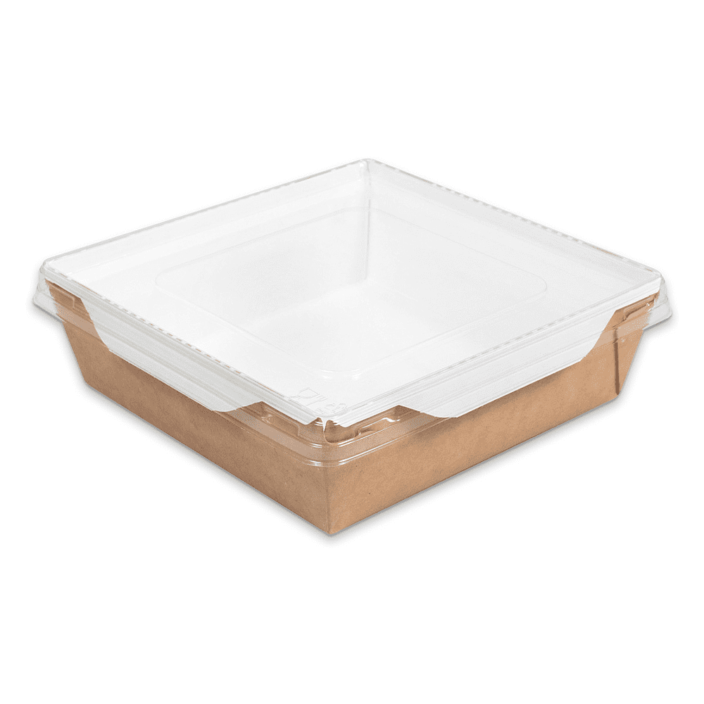 Контейнер бумажный для салата 900мл, 135/150х135/150х48 мм с крышкой, 50 шт/упак, крафт, белое дно