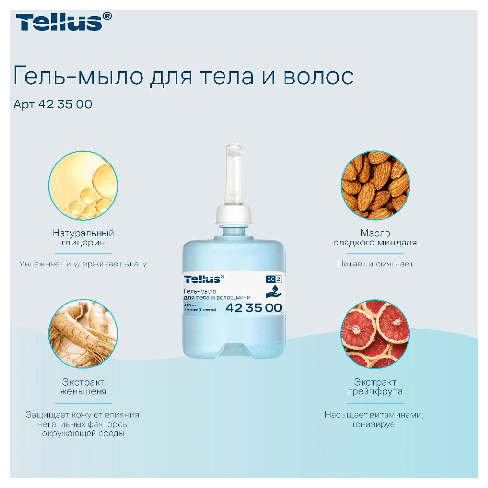 Мыло-гель Tellus Премиум для тела и волос, 475 мл, SC2 мини - 10