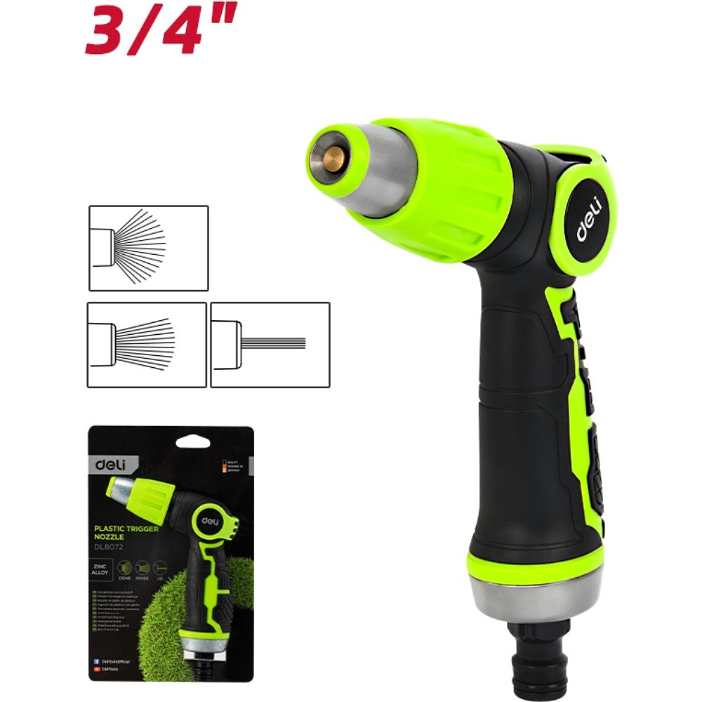 Пистолет-распылитель Deli GS EDL8072, 3 функции, быстросъем, бескурковый, черный, зеленый - 2