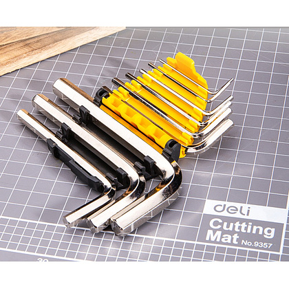 Набор ключей Г-образных Deli YS EDL230009 шестигранный, 1,5-10 мм, 9 шт., серебристый, блистер - 5