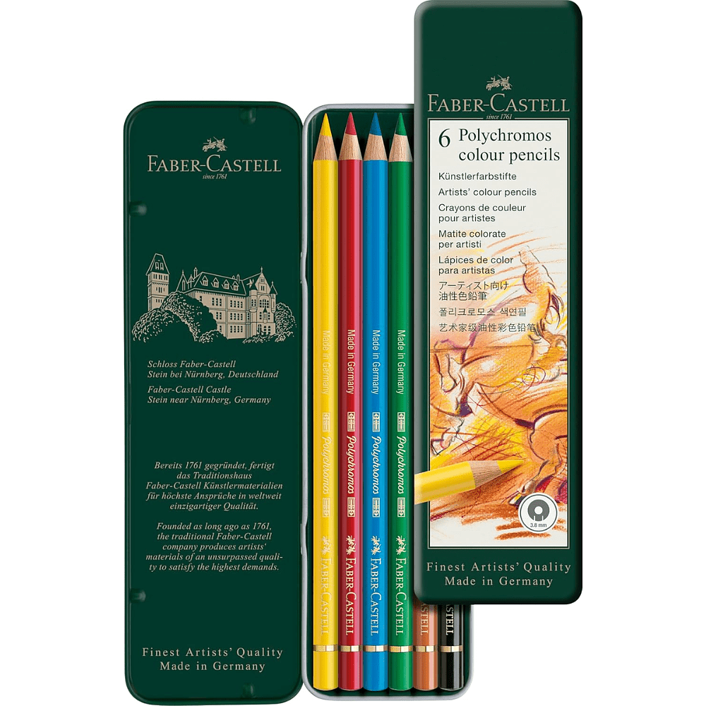 Цветные карандаши "Polychromos", 6 цветов, металлическая упаковка
