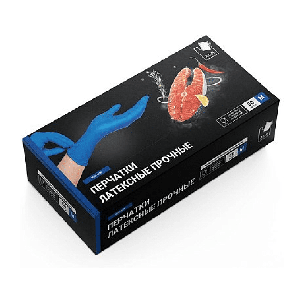 Перчатки латексные одноразовые A.D.M. High Risk, прочные, р-р M, 50 шт/упак, синий