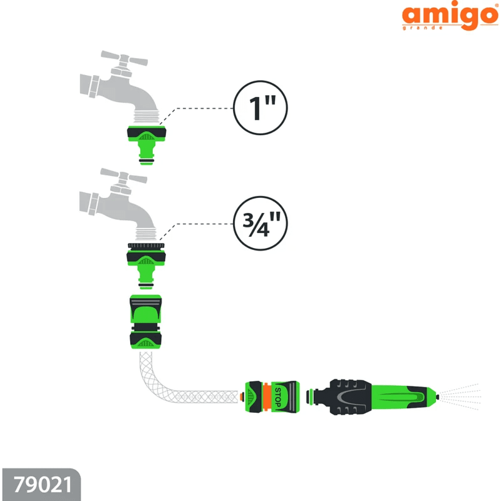 Комплект поливочный Amigo Grande "79021", 1/2", пластик, зеленый, серый - 6