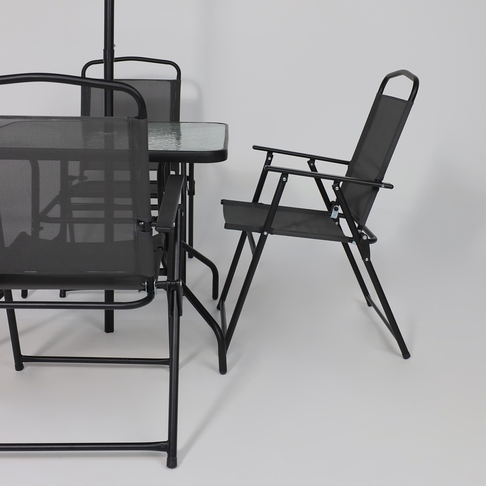 Комплект мебели садовой AksHome PICNIC (стол 1шт, 4 кресла, зонт 1шт), серый, черный - 16