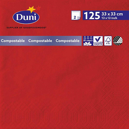 Салфетки бумажные "Duni", 125 шт, 33x33 см, красный