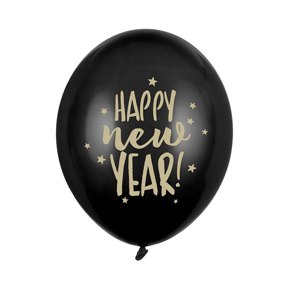 Шар воздушный "Happy New Year", 6 шт, черный