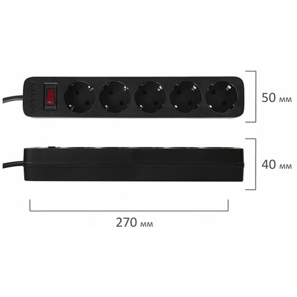 Сетевой фильтр Sonnen SPB-505, 5 м, 5 розеток, черный - 6