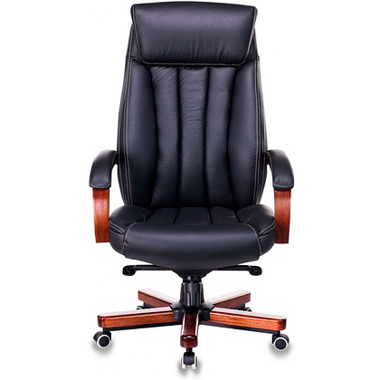 Кресло для руководителя Бюрократ "T-9922WALNUT/Black", кожа, дерево, черный - 2