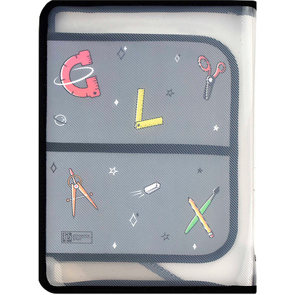 Папка для труда "Гэлэкси", А4, на молнии, серый, черный - 7