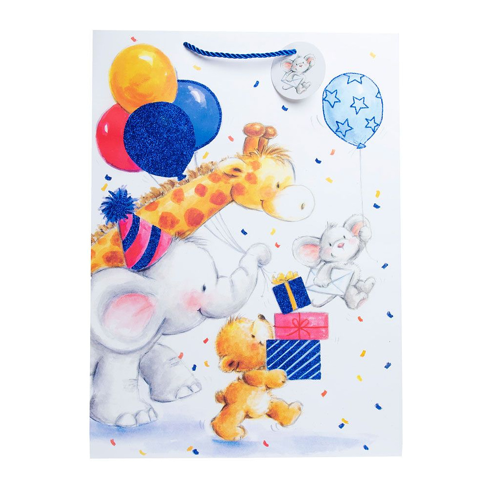 Пакет бумажный подарочный "Зверята", 33x45.7x17 см, ассорти