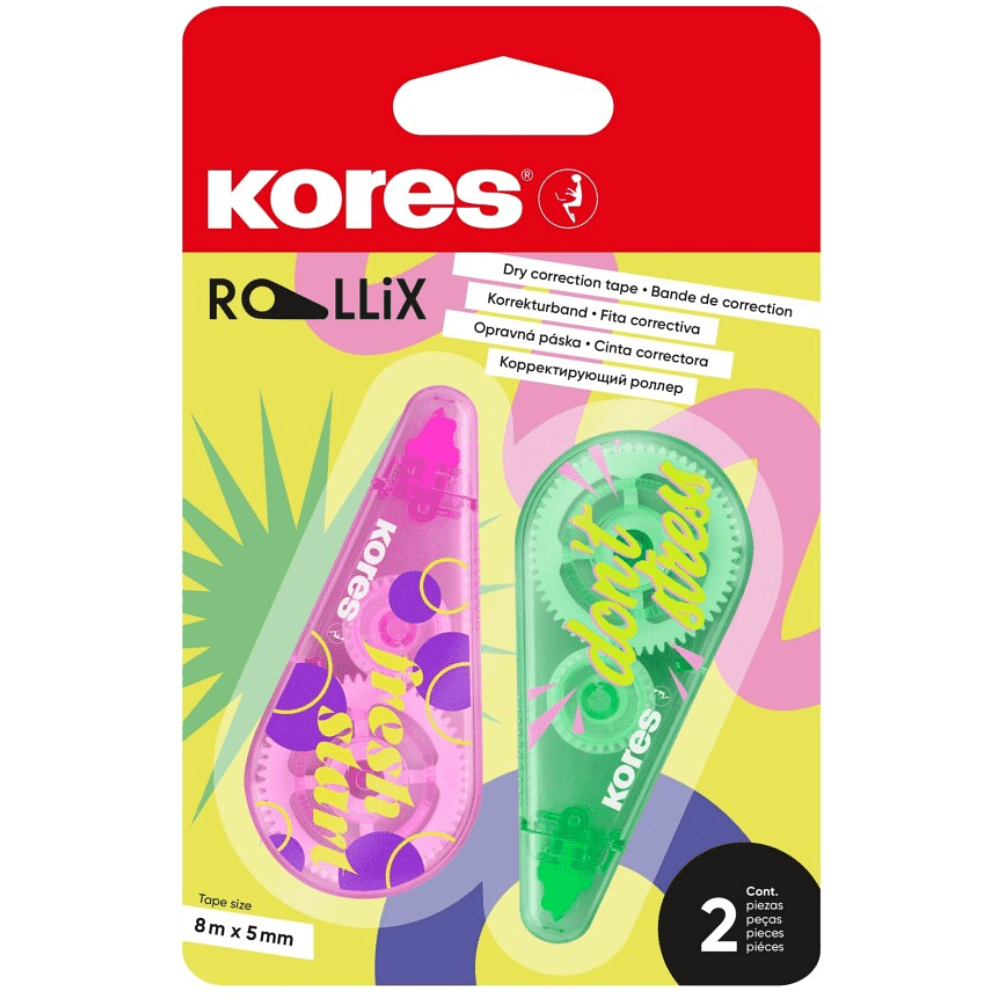 Корректор-роллер "Kores Rollix", 8x5 м/мм, 2 шт/упак, ассорти