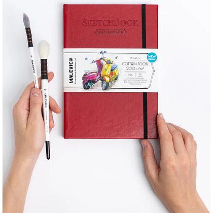 Скетчбук для акварели "Малевичъ", 14.5x21 см, 200 г/м2, 30 листов, красный - 3