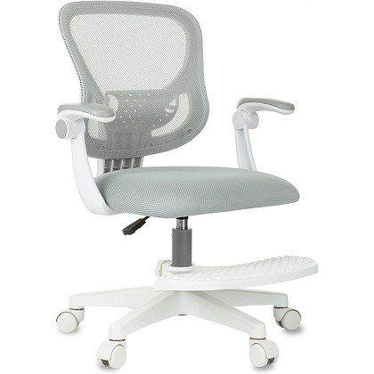 Кресло детское Бюрократ Burokids 3, сетка, ткань, пластик, корпус белый, подставка для ног, серый