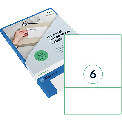 Самоклеящиеся этикетки универсальные "Rillprint", 105x 99 мм, 100 листов, 6 шт, белый