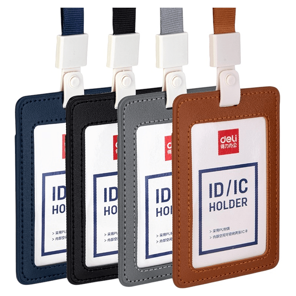 Бэдж для пропусков "Deli", 72х108 мм,  вертикальный, на тесьме с клипом, синий