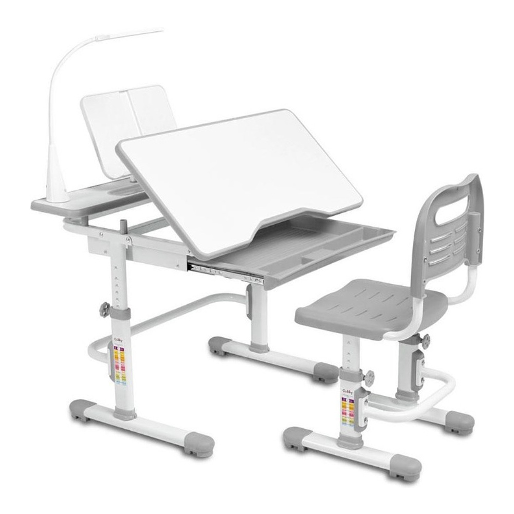 Комплект растущей мебели Fundesk "Cubby Botero": парта, стул, подставка для книг, LED-лампа, серый