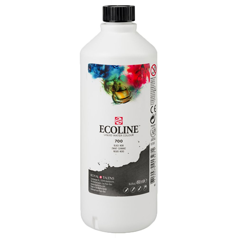 Жидкая акварель "ECOLINE", 700 черный, 490 мл