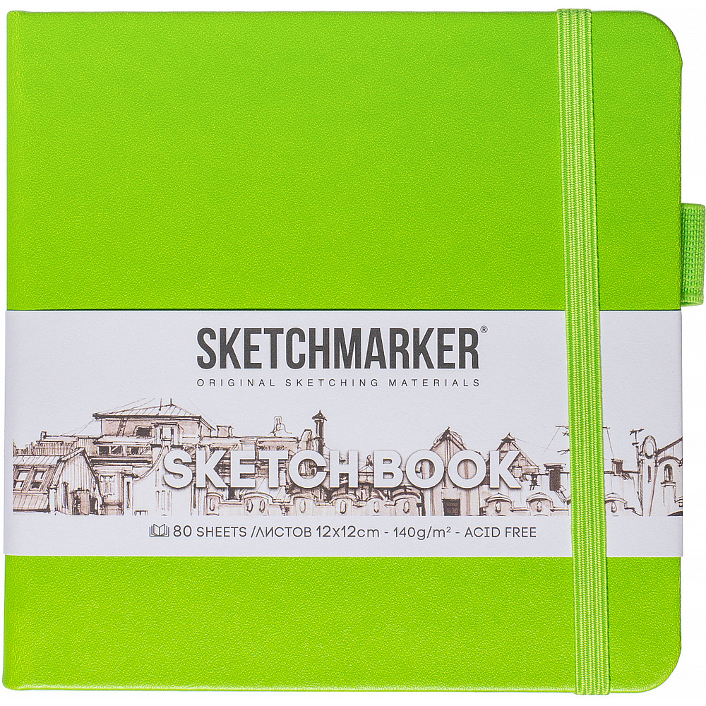 Скетчбук "Sketchmarker", 80 листов, 12x12 см, 140 г/м2, зеленый луг