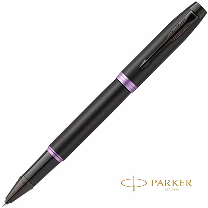 Ручка-роллер Parker "IM Vibrant Rings T315 Amethyst Purple PVD", 0,5 мм, черный, фиолетовый, стерж. черный