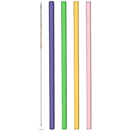 Трубочки стеклянные Leonardo + щетка, 21 см, 6 шт/упак, ассорти