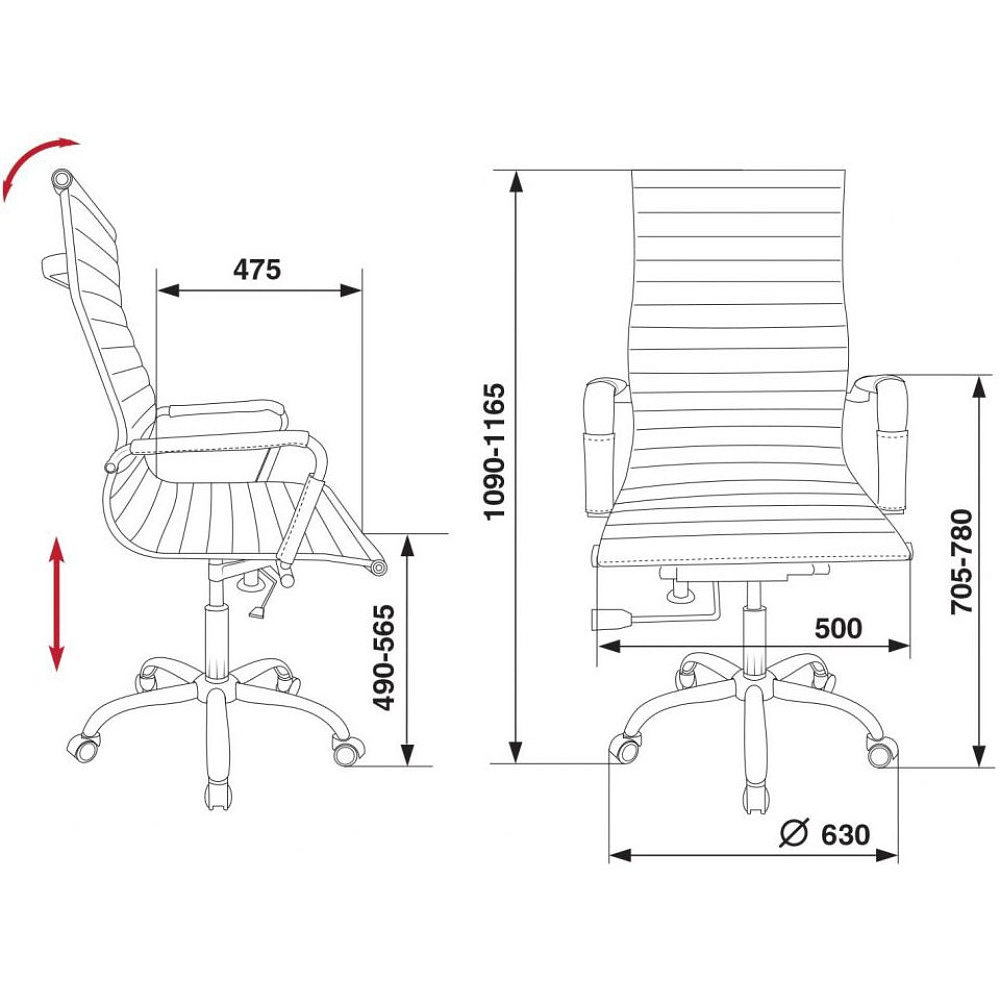 Кресло для руководителя "Бюрократ CH-883", кожзам, хром, черный - 6