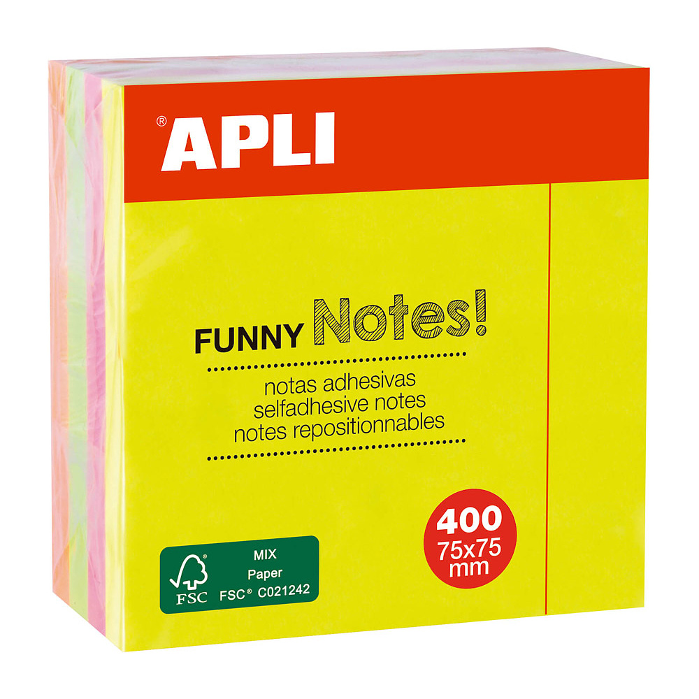 Бумага для заметок на клейкой основе "Funny notes", 75x75 мм, 400 листов, флуоресцентный ассорти - 2