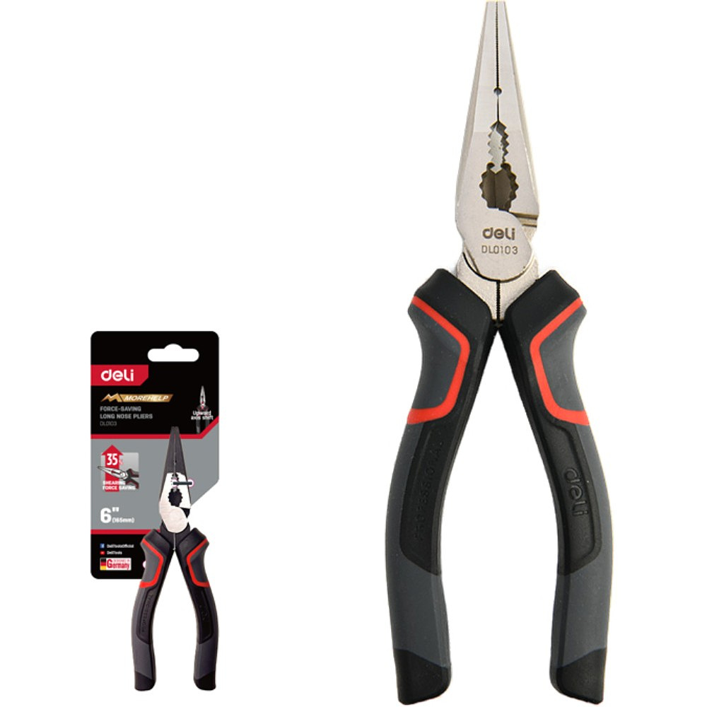 Длинногубцы Deli RS EDL0103, 160 мм, черный, красный - 2
