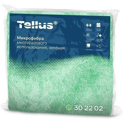 Салфетка из микроволокна Tellus, 220 гр/м2, 35х35см, 5шт/упак, зеленый - 2