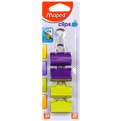 Зажим для бумаги цветной Maped, 32 мм, 4 шт, ассорти