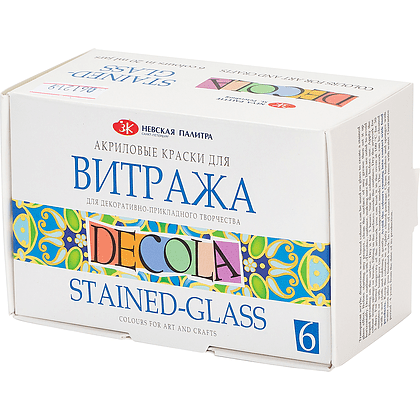 Краска акриловая для витража "Декола", набор 6 цветов, 20 мл, банки