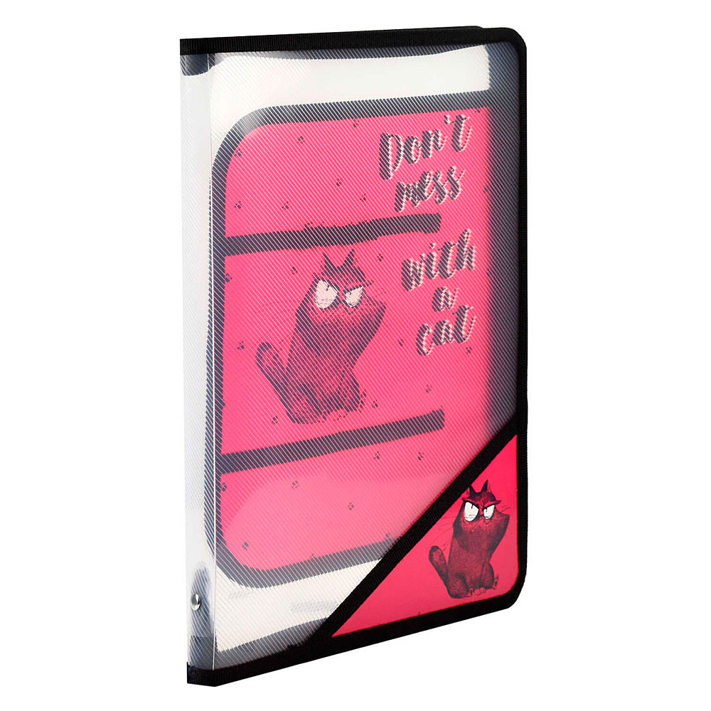 Папка для труда "Крэйзи кот", А4, на молнии, розовый, черный