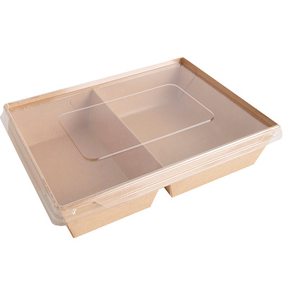 Контейнер бумажный для салата с крышкой, 1000 мл, 200/220x140/160x55 мм, 50 шт/упак, крафт - 3