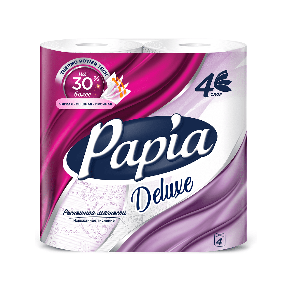 Бумага туалетная  Papia Deluxe, 16,5м, 4 слоя, 4 рулона, 100% целлюлоза