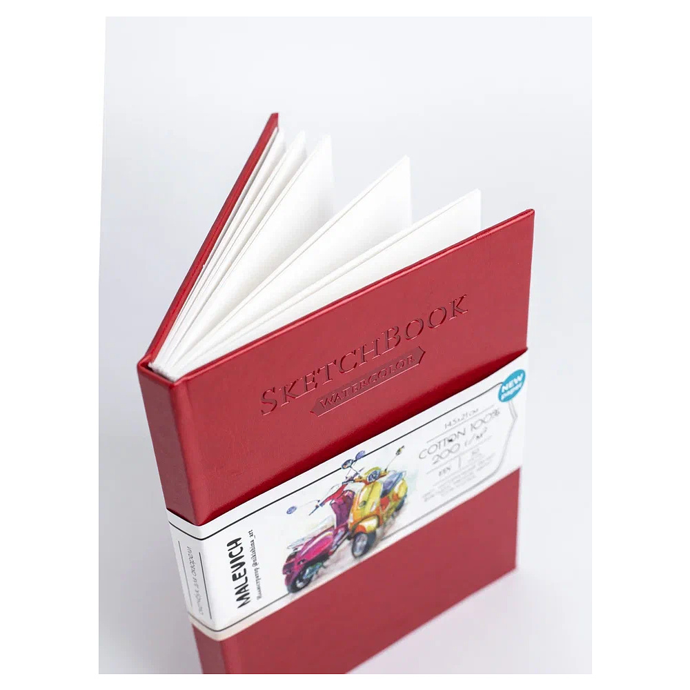 Скетчбук для акварели "Малевичъ", 14.5x21 см, 200 г/м2, 30 листов, красный - 6