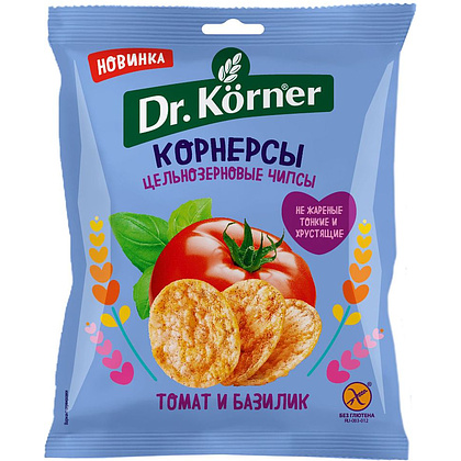Чипсы "Dr.Korner" цельнозерновые с томатом и базиликом, 50 г