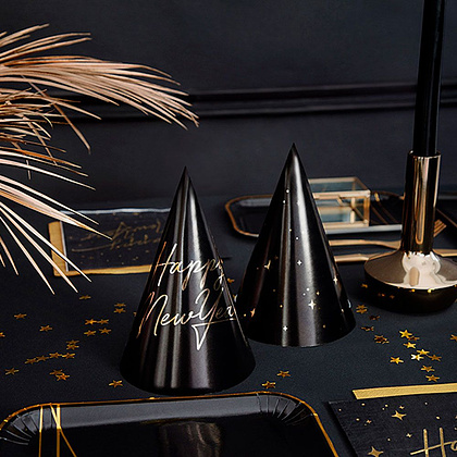 Колпаки праздничные "Happy New Year", 6 шт, черный - 4